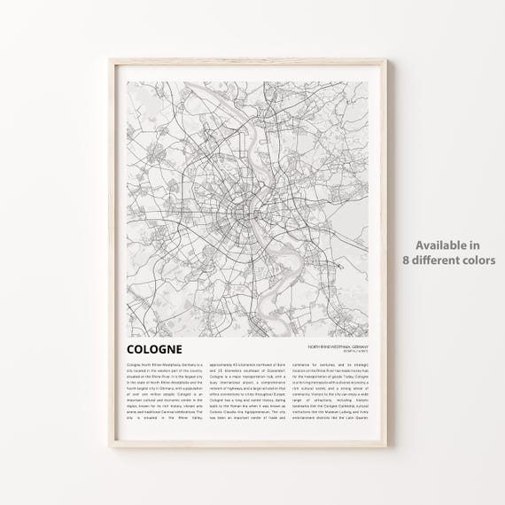 Cologne Map Print Travel Wall Decor Art North Rhinewestphalia Housewarming Gift