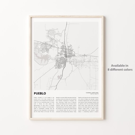 Pueblo Colorado Steel City Minimalist Map Street Grid Travel Poster
