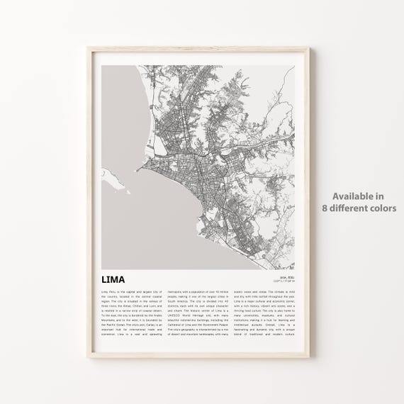 Lima Map Print Travel Wall Decor Art Housewarming Gift