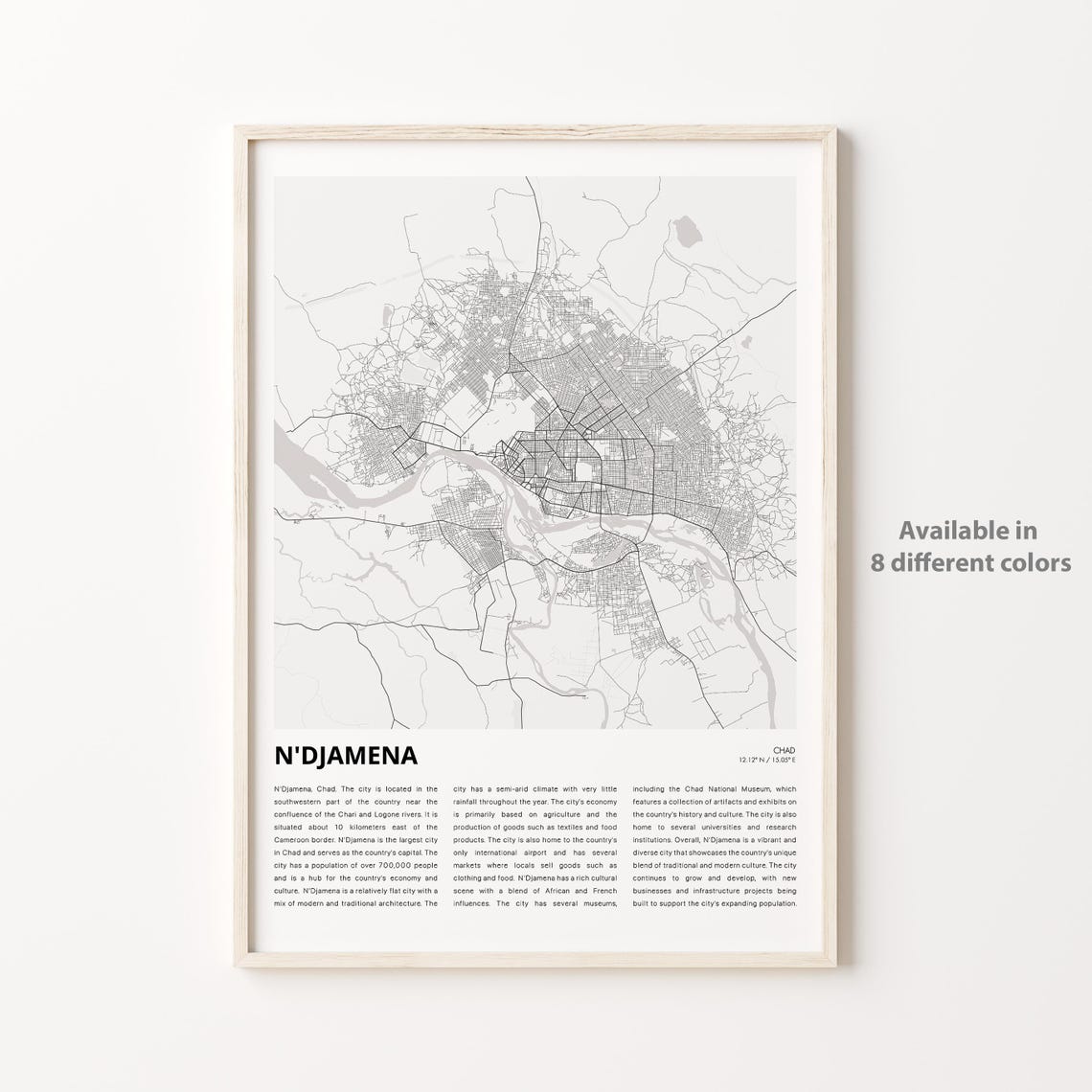 N'Djamena Chad Capital City Minimalist Street Map Travel Poster