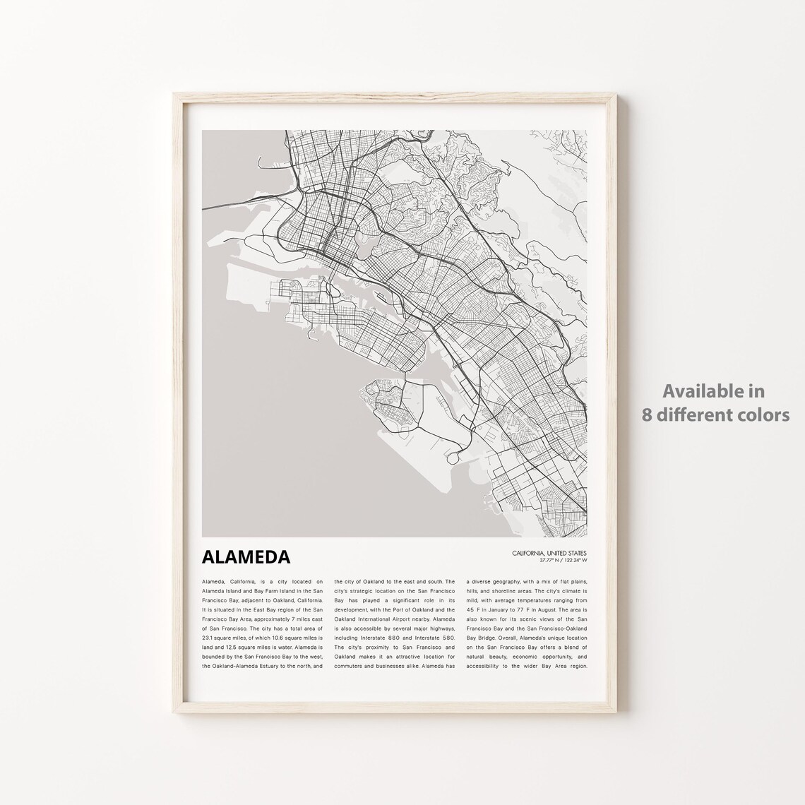 Alameda Map Travel Poster, Minimal Place Decor