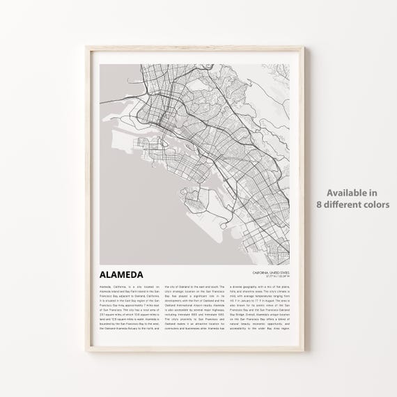 Alameda Map Travel Poster, Minimal Place Decor