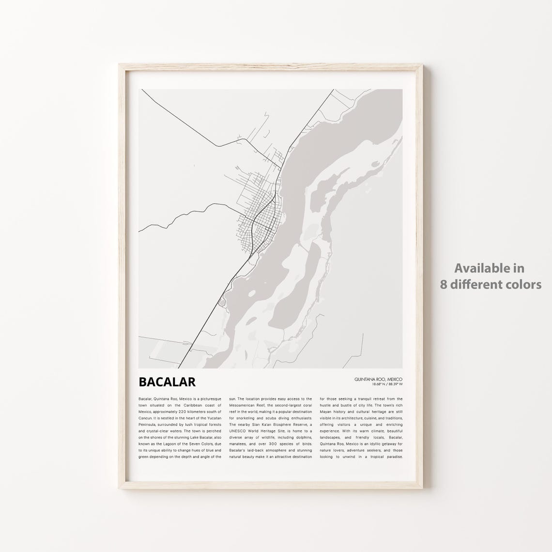 Bacalar Map Print Travel Wall Decor Art Quintana Roo Housewarming Gift Personalized