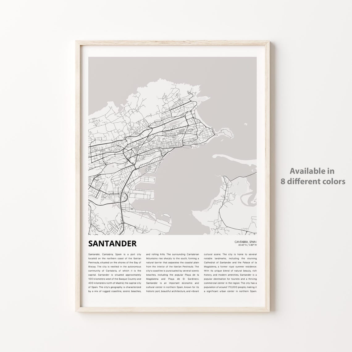 Santander Spain Minimalist Street Map Monochrome Travel Poster