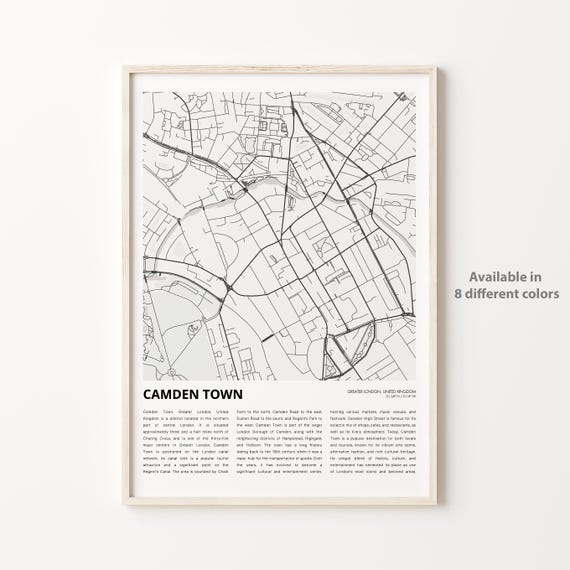 Camden Town Map Print Travel Wall Decor Art Greater London Housewarming Gift