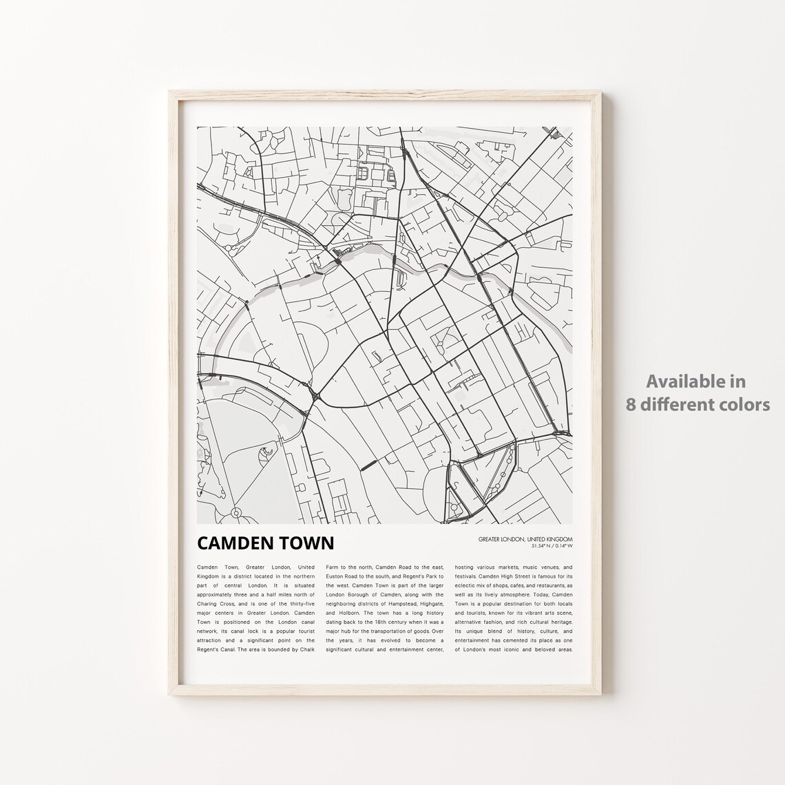 Camden Town London Minimalist Neighborhood Map Black White Poster