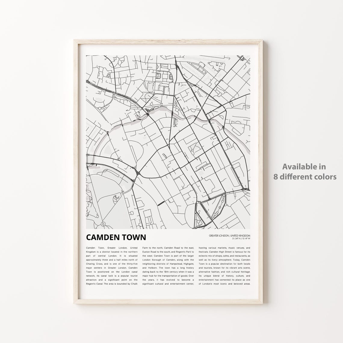 Camden Town Map Print Travel Wall Decor Art Greater London Housewarming Gift