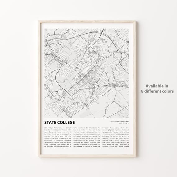 State College Pennsylvania Minimalist Black White Map Art Poster