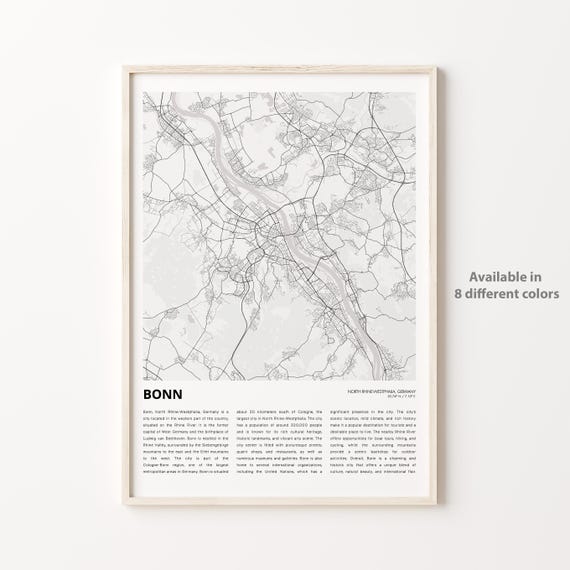 Bonn Map Print Travel Wall Decor Art North Rhinewestphalia Housewarming Gift