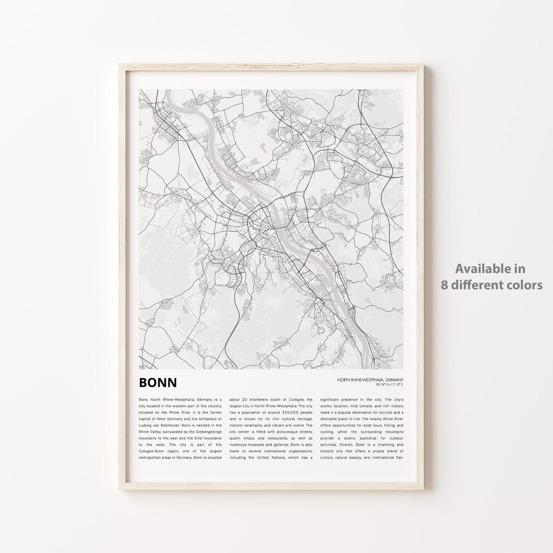 Bonn Map Print Travel Wall Decor Art North Rhinewestphalia Housewarming Gift