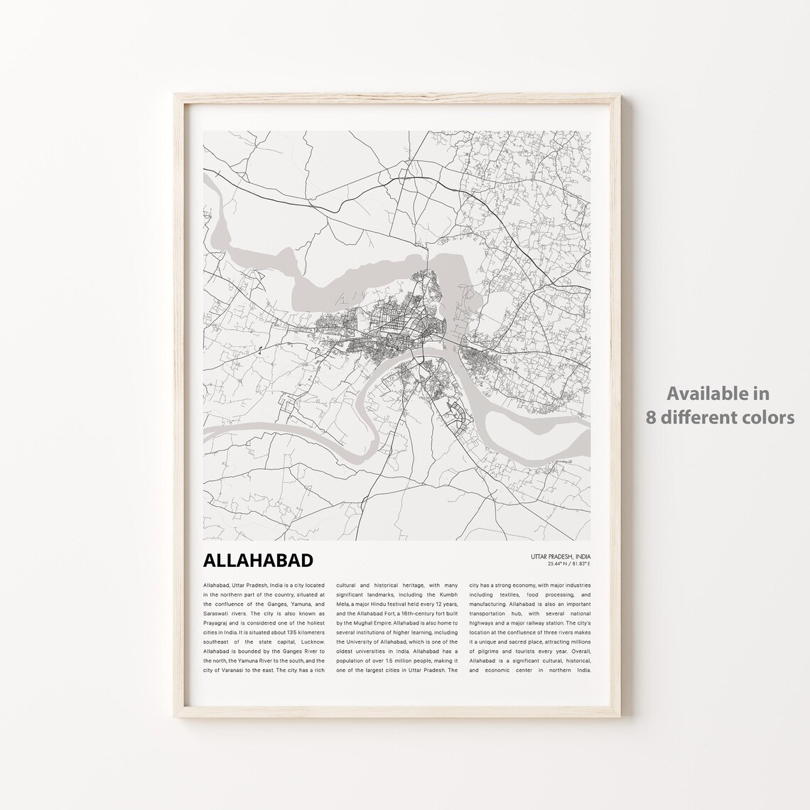 Allahabad India Minimalist Black White City Street Map Poster
