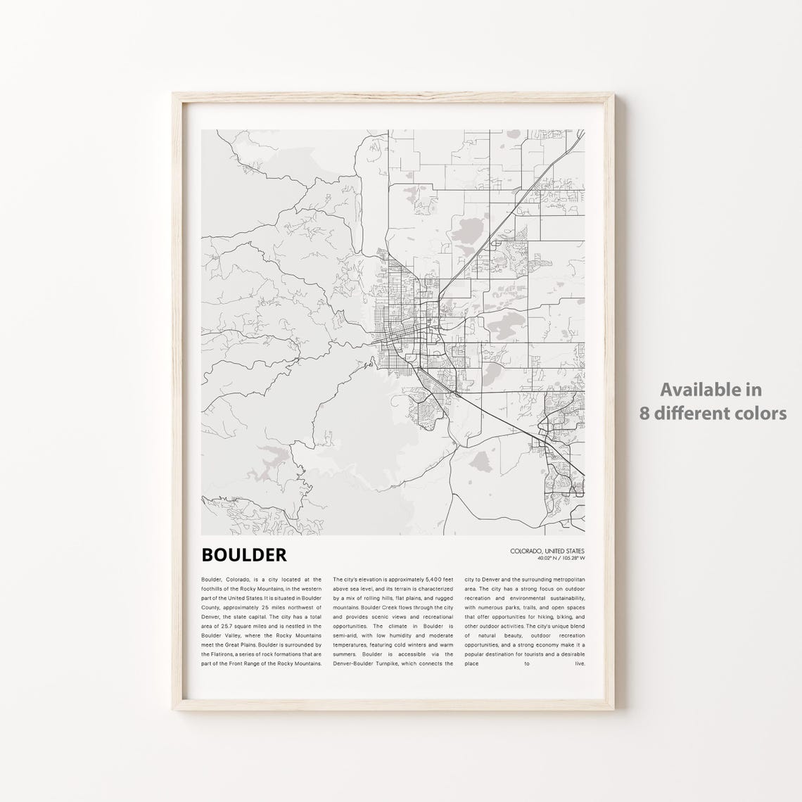 Boulder Map Print Travel Wall Decor Art Colorado Housewarming Gift
