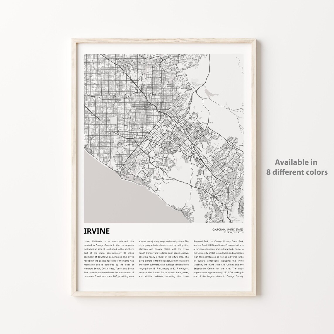 Irvine California Minimalist City Street Map Modern Decor Poster