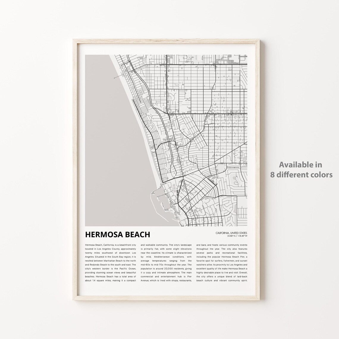 Hermosa Beach California Minimalist City Map Art Travel Poster