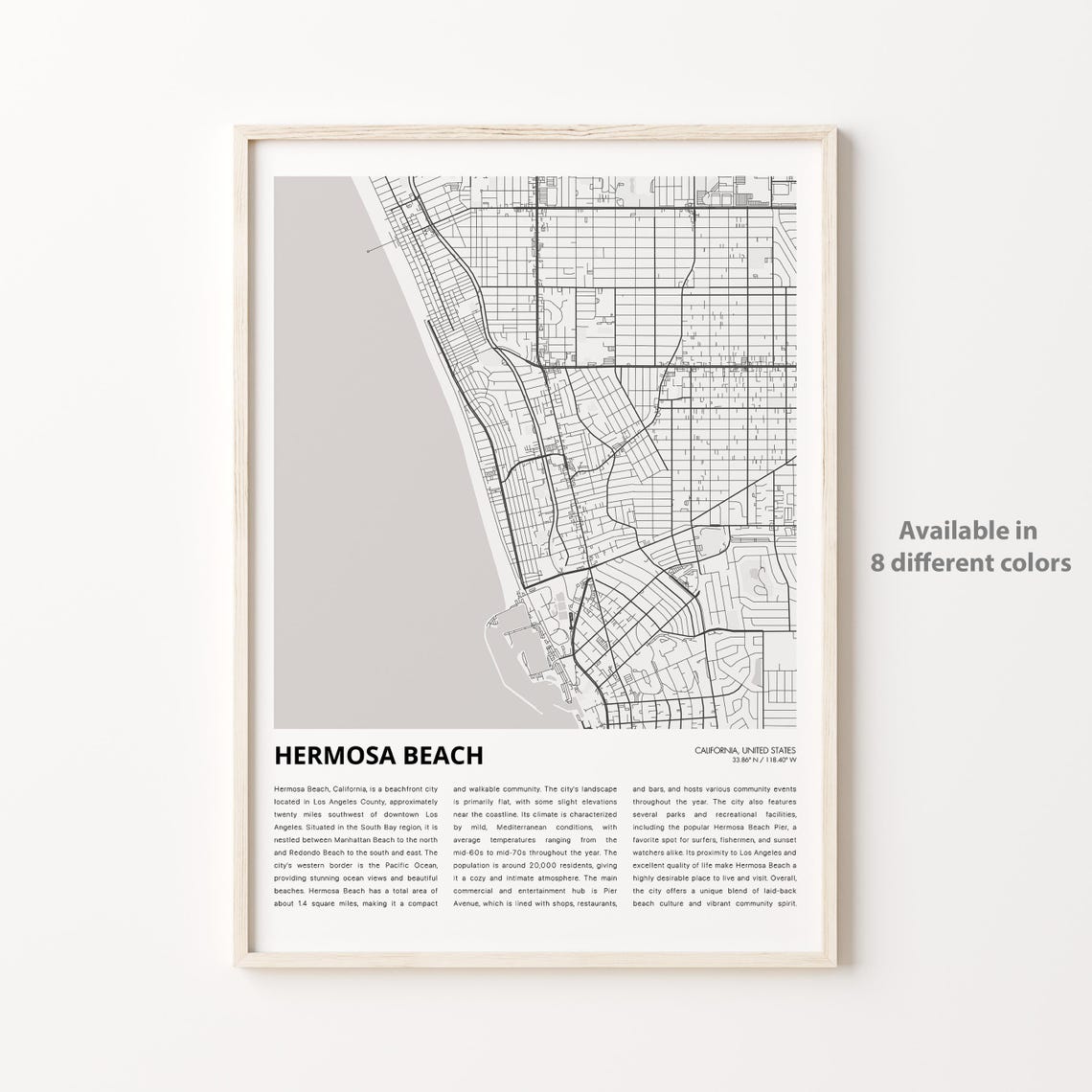 Hermosa Beach Map Print Travel Wall Decor Art Housewarming Gift