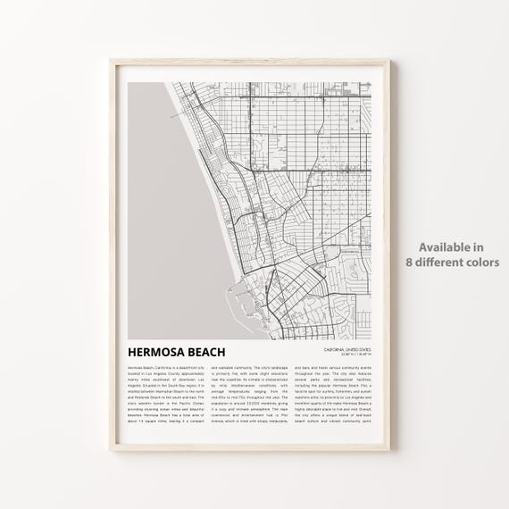 Hermosa Beach Map Print Travel Wall Decor Art Housewarming Gift