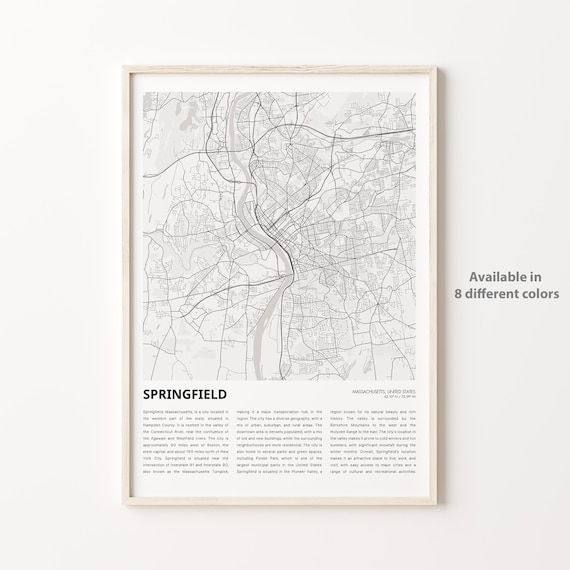 Springfield Massachusetts Minimalist Street Map Travel Poster