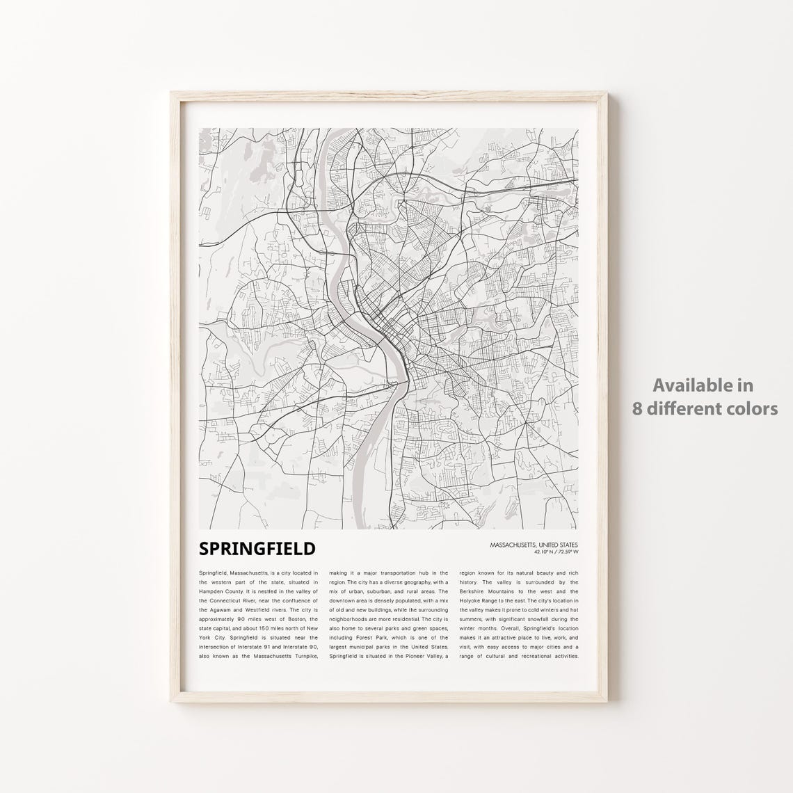Springfield Massachusetts Minimalist Street Map Travel Poster