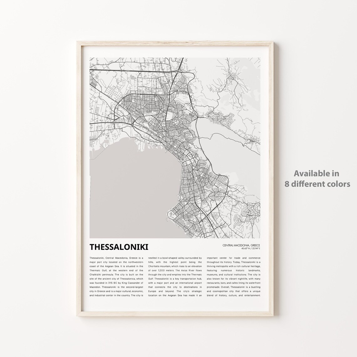 Thessaloniki Greece Minimalist City Street Map Travel Poster