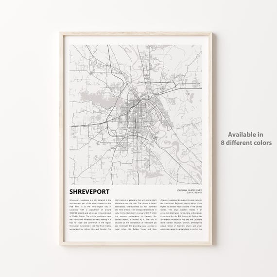 Shreveport Louisiana City Street Map Art Travel Decor Wall Poster