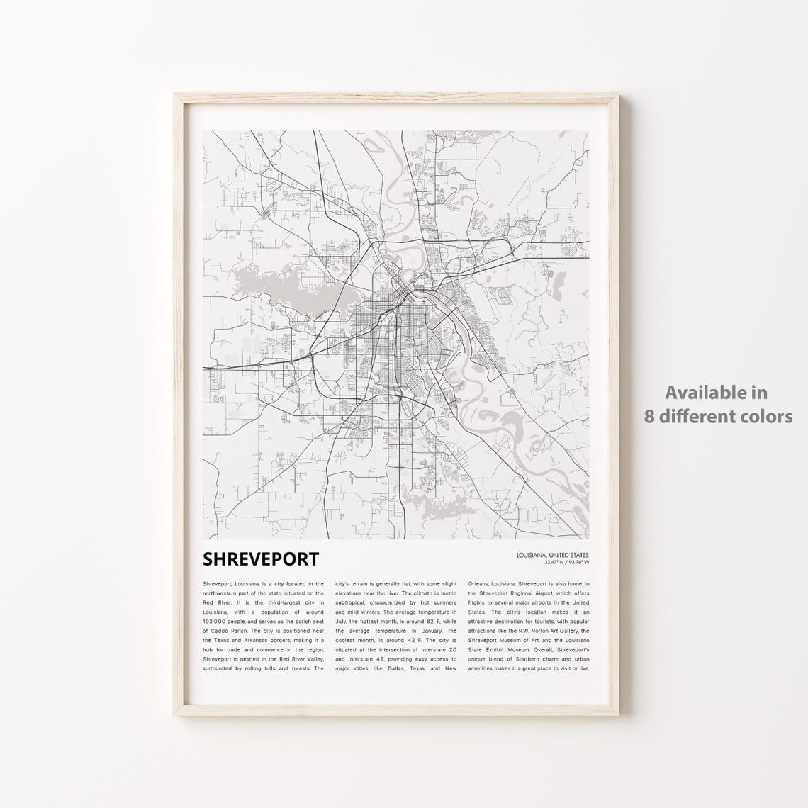Shreveport Louisiana City Street Map Art Travel Decor Wall Poster