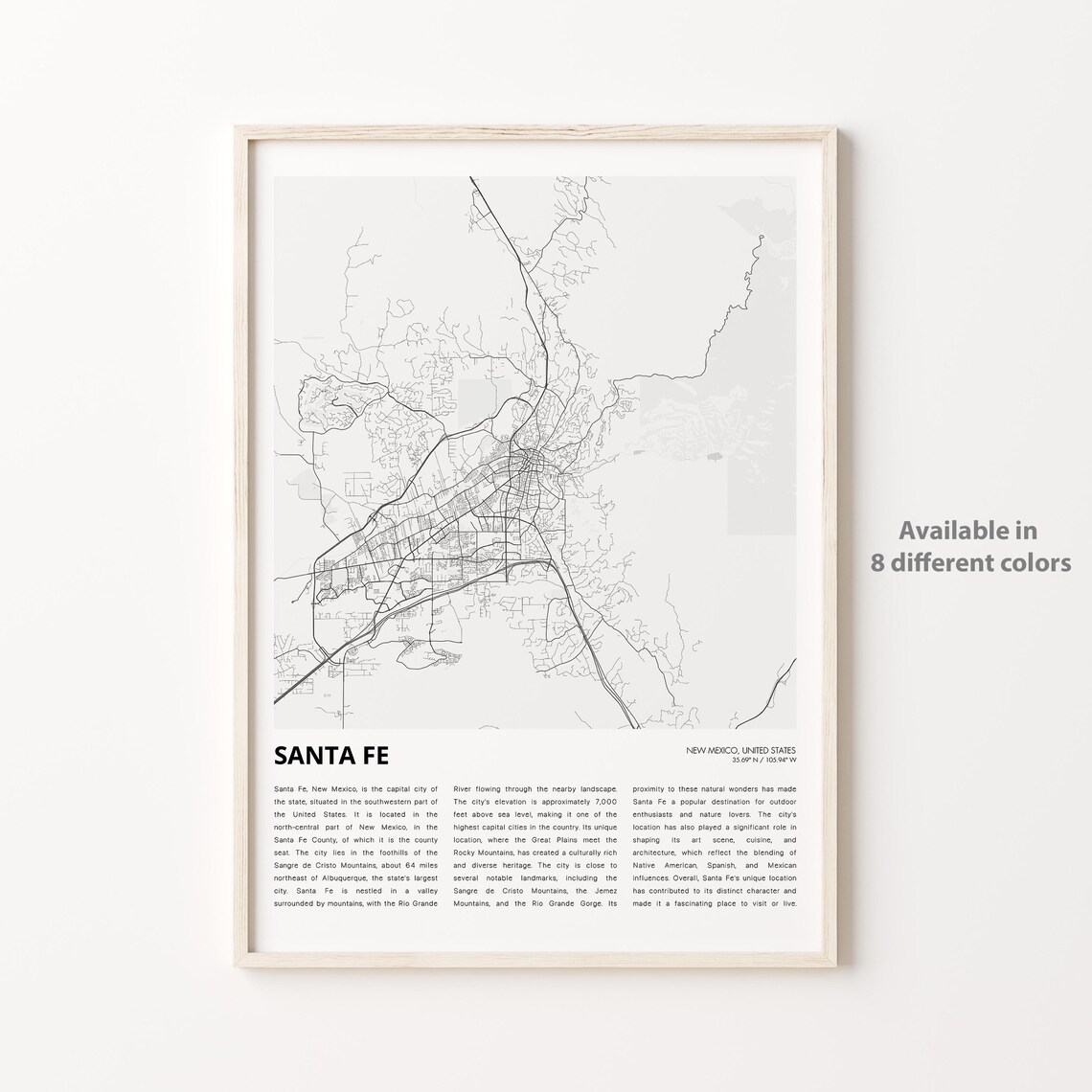 Santa Fe New Mexico Minimalist City Map Southwestern Travel Poster