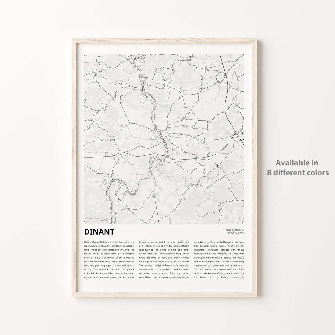 Dinant Map Print Travel Wall Decor Art Namur Housewarming Gift
