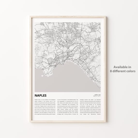 Naples Map Print Travel Wall Decor Art Housewarming Gift