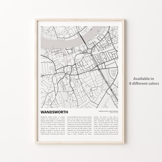 Wandsworth London City Street Map Minimalist UK Travel Poster