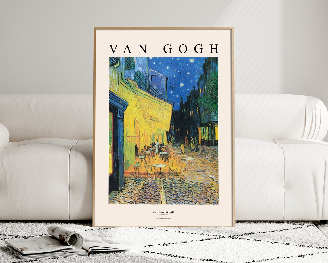 Van Gogh Cafe Terrace At Night Starry Sky Famous Painting Art Poster - Image 3