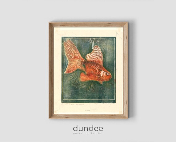 Red Fish Vintage Art Country Painting Vintage Red Fish Print Rustic Painting Antique Country Decor Vintage Art
