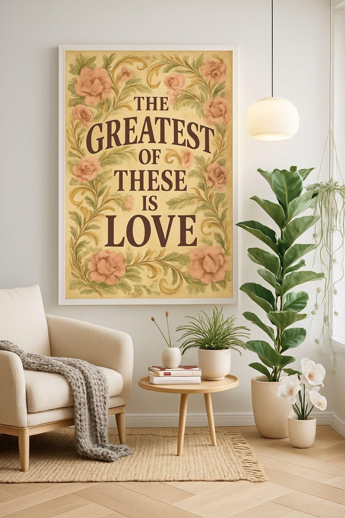 The Greatest Of These Is Love Vintage Floral Bible Verse Poster