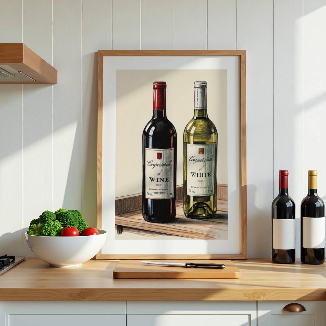 Kitchen Design Realistic Red White Wine Painting