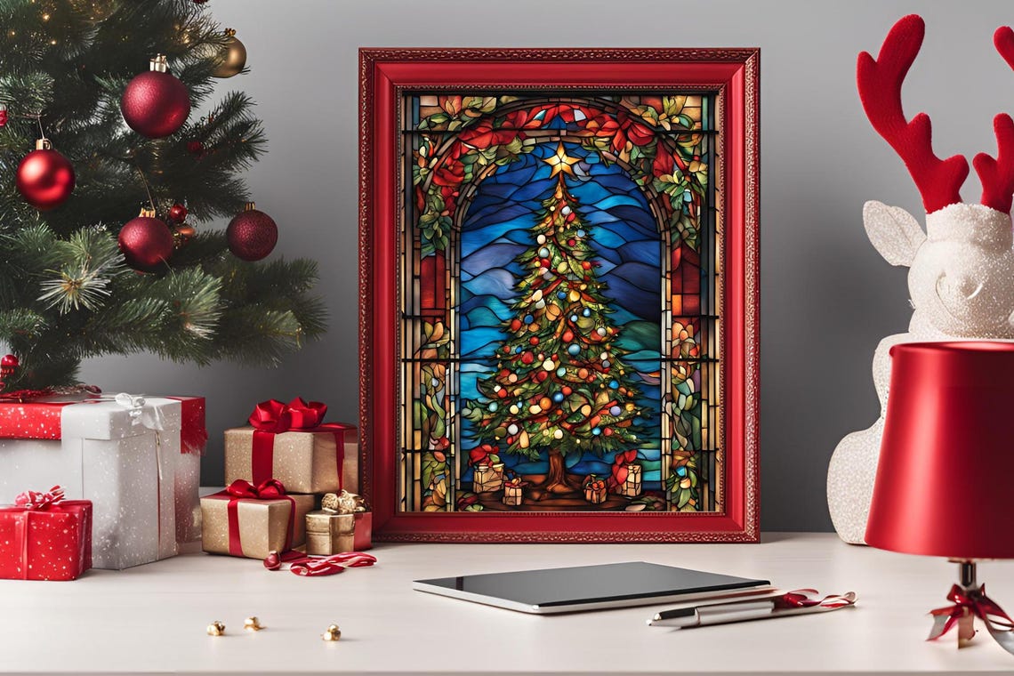 Traditional Stained Glass Christmas Tree Ornaments Holiday Poster - Image 4