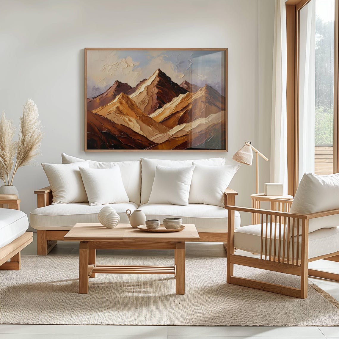 Textured Mountain Peaks Earth Tones Impasto Landscape Poster - Image 4