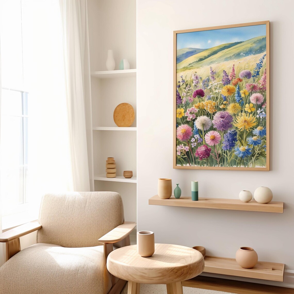 Wildflower Meadow Landscape Watercolor Painting Botanical Art Poster - Image 3