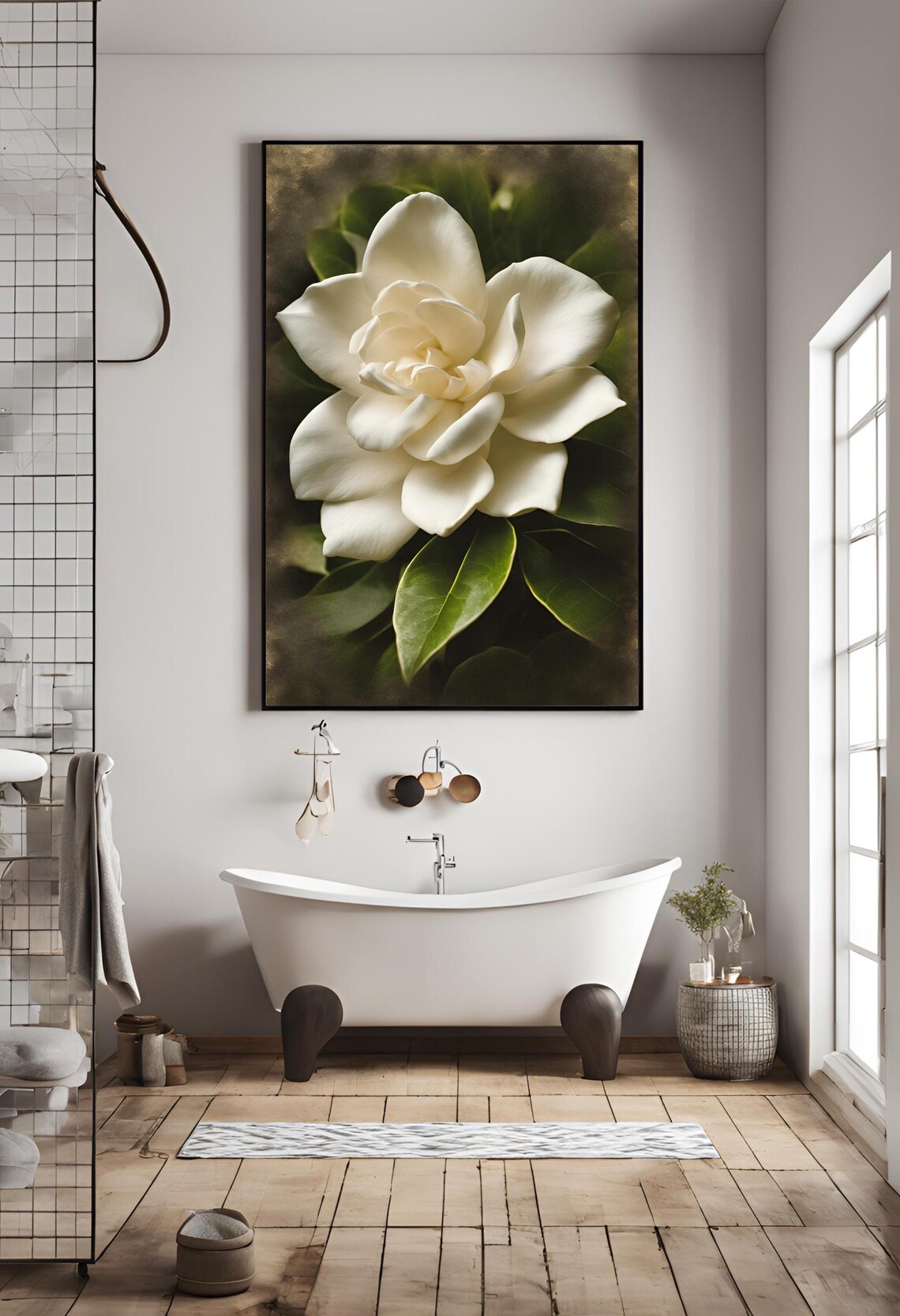 White Gardenia Bloom Moody Botanical Floral Photography Poster