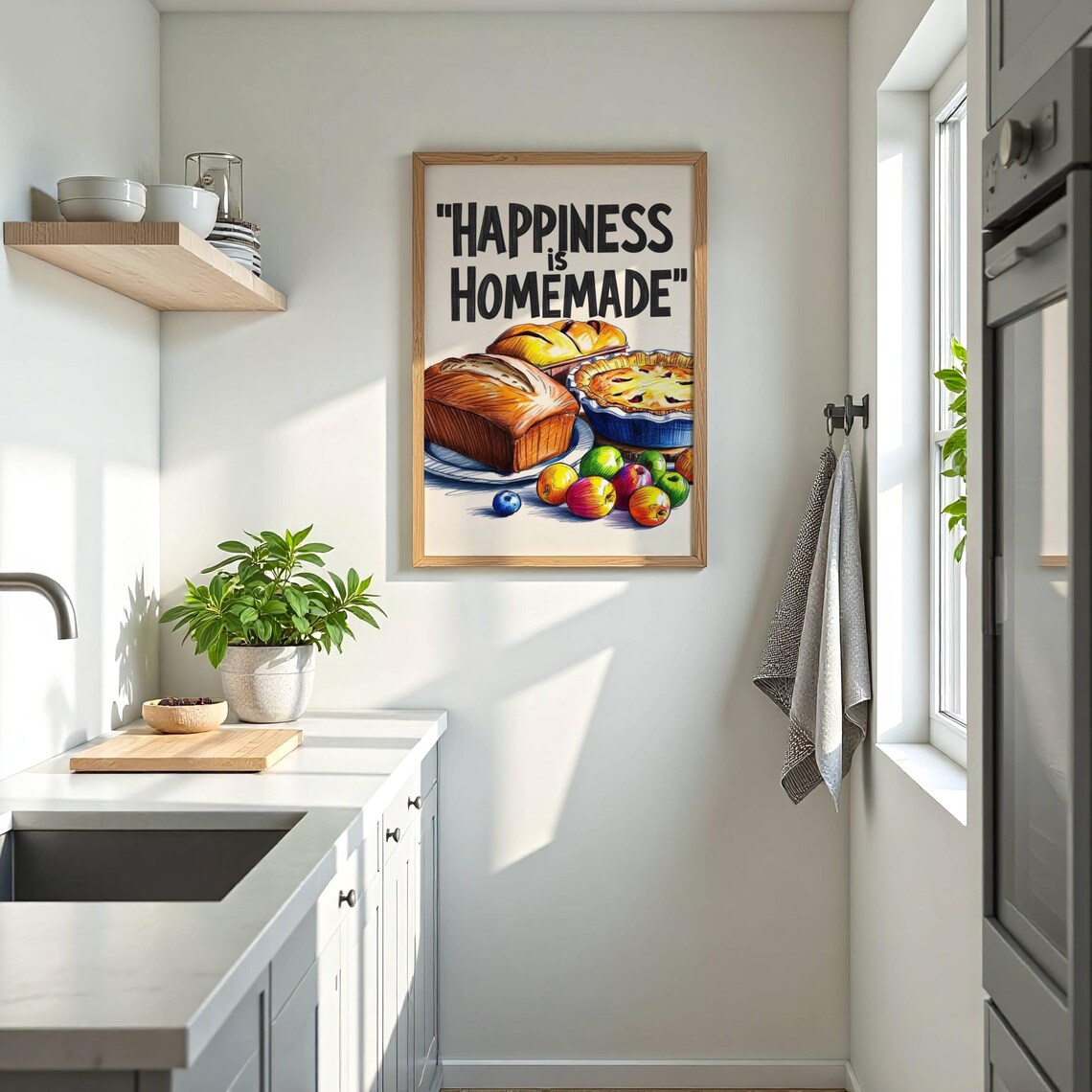 Kitchen Design Homemade Happiness Kitchen Art Cozy Rustic Bread Fruit Illustration