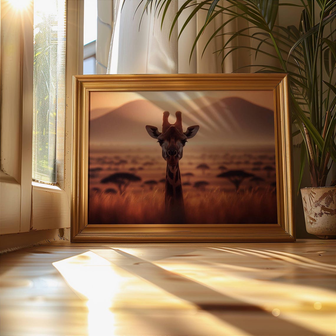 Giraffe in African Savanna Sunset Wildlife Photography Poster - Image 3