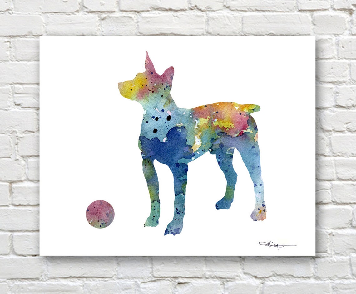 Rainbow Rat Terrier Watercolor Dog Breed Playful Decorative Art Poster