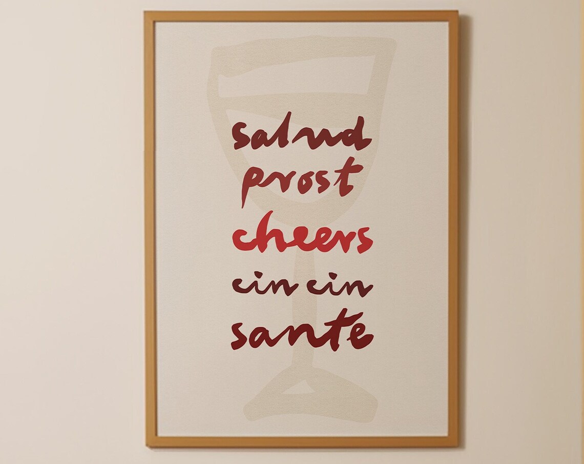Salud Prost Cheers Script Red Wine Glass Minimalist Bar Poster - Image 3