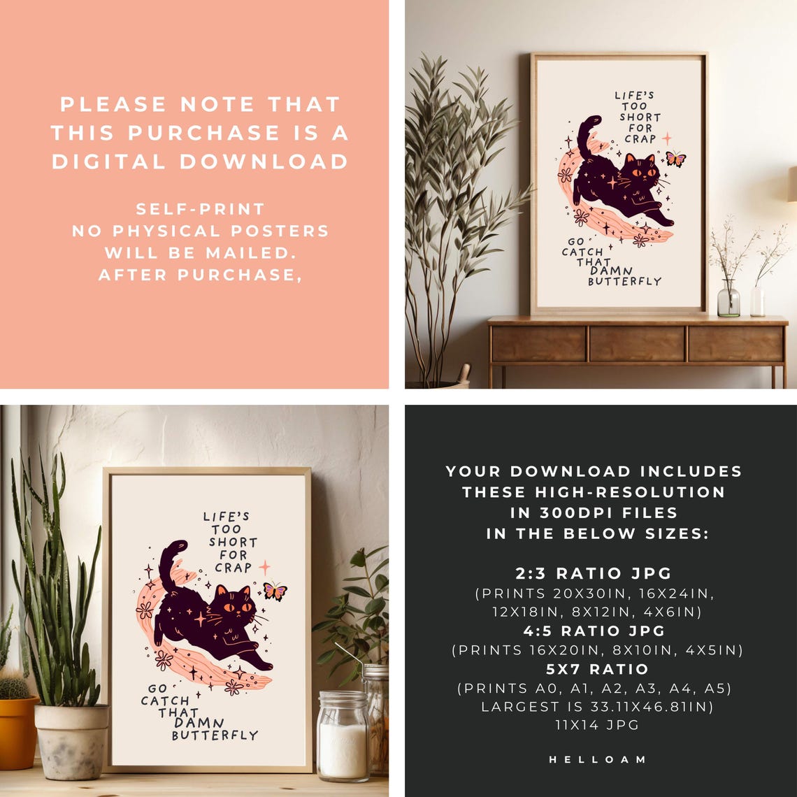 Life's Too Short Go Catch That Damn Butterfly Cat Quote Print - Image 4