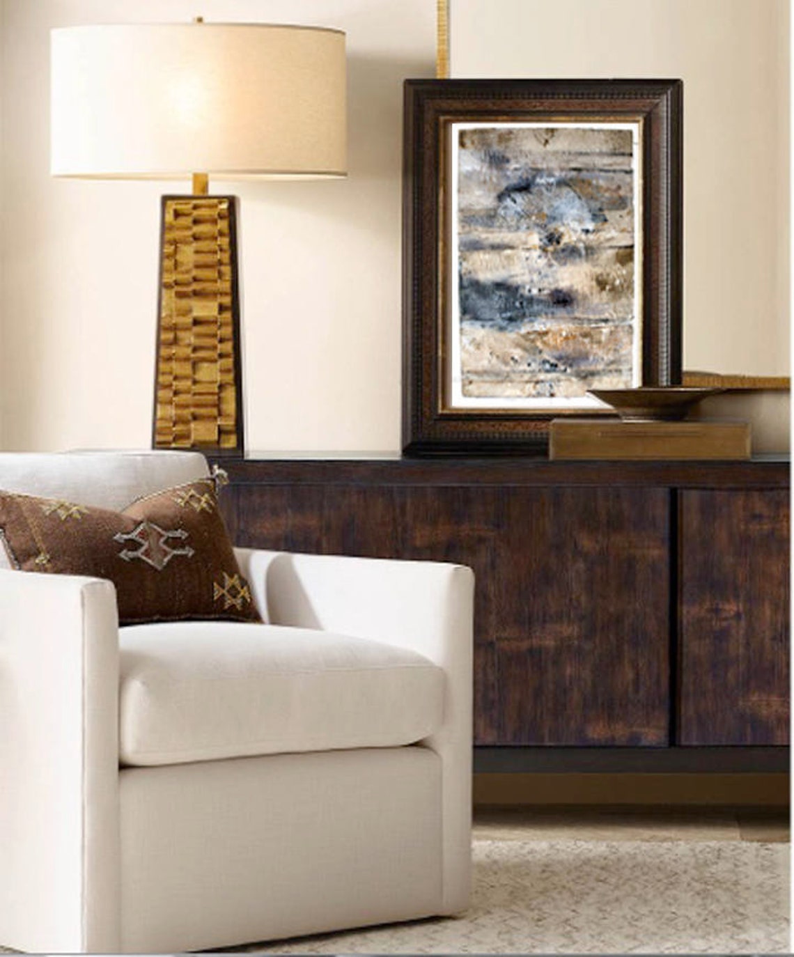 Abstract Encaustic Wax Artwork In Soft Grays And Blues Decor Poster