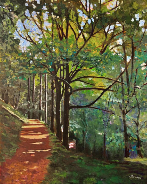 Original Painting Of Whispers Of The Sylvan Trail Path Through Tranquil Forest
