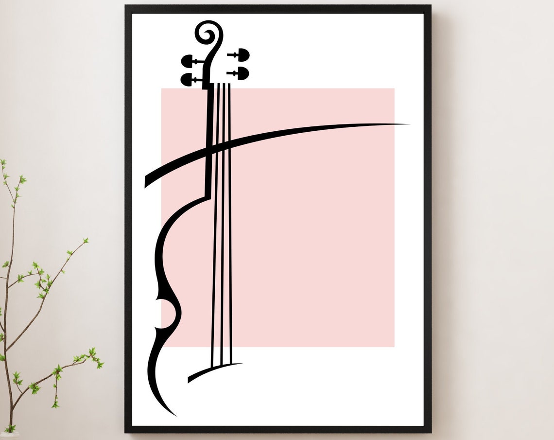Violin Abstract Line Art Print Pink Music Wall Decor for Music Lovers