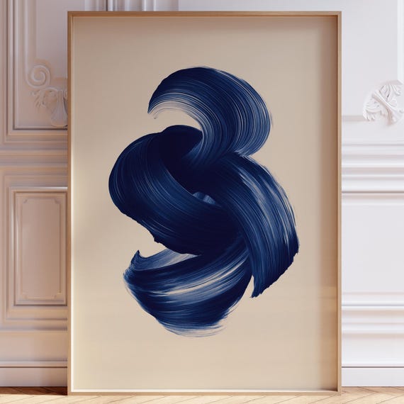 Navy Blue Abstract Wall Art Mid Century Print Contemporary Modern Home Decor Trendy