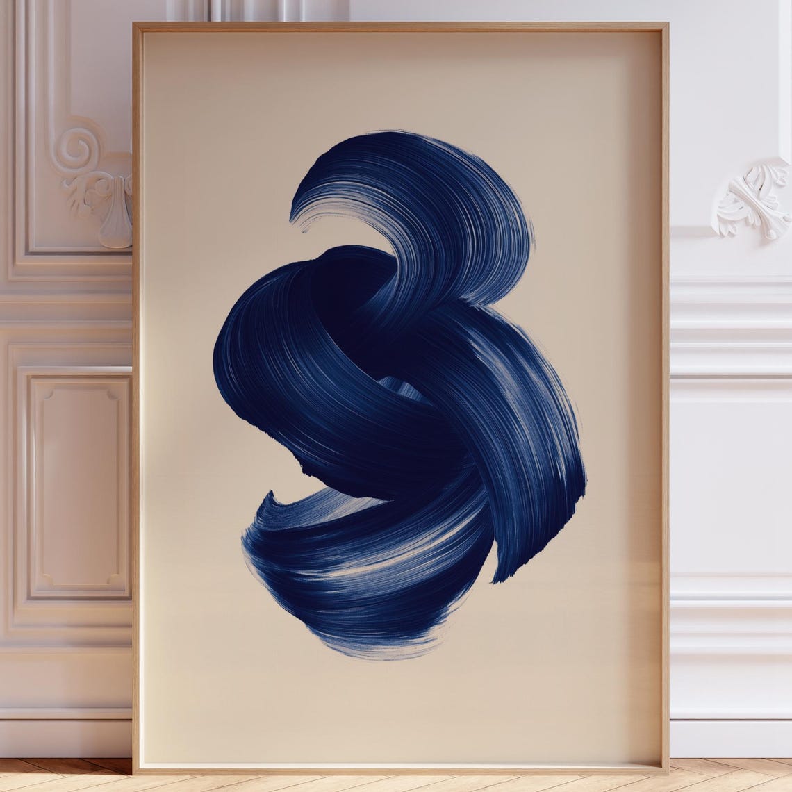 Navy Blue Abstract Wall Art Mid Century Print Contemporary Modern Home Decor Trendy