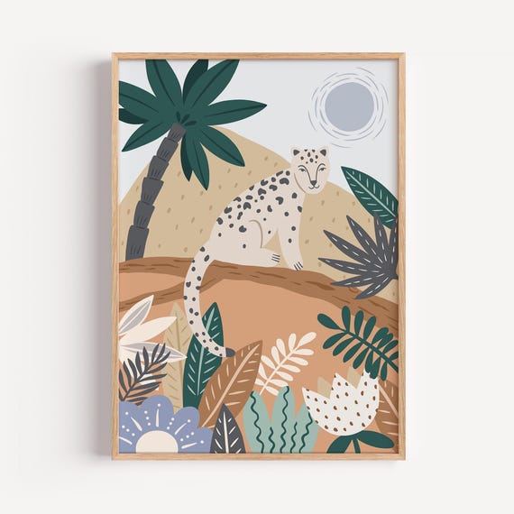 Kids Room Poster Leopard Safari Animal Wall Art Boho Jungle Decor Print For Nursery Playroom
