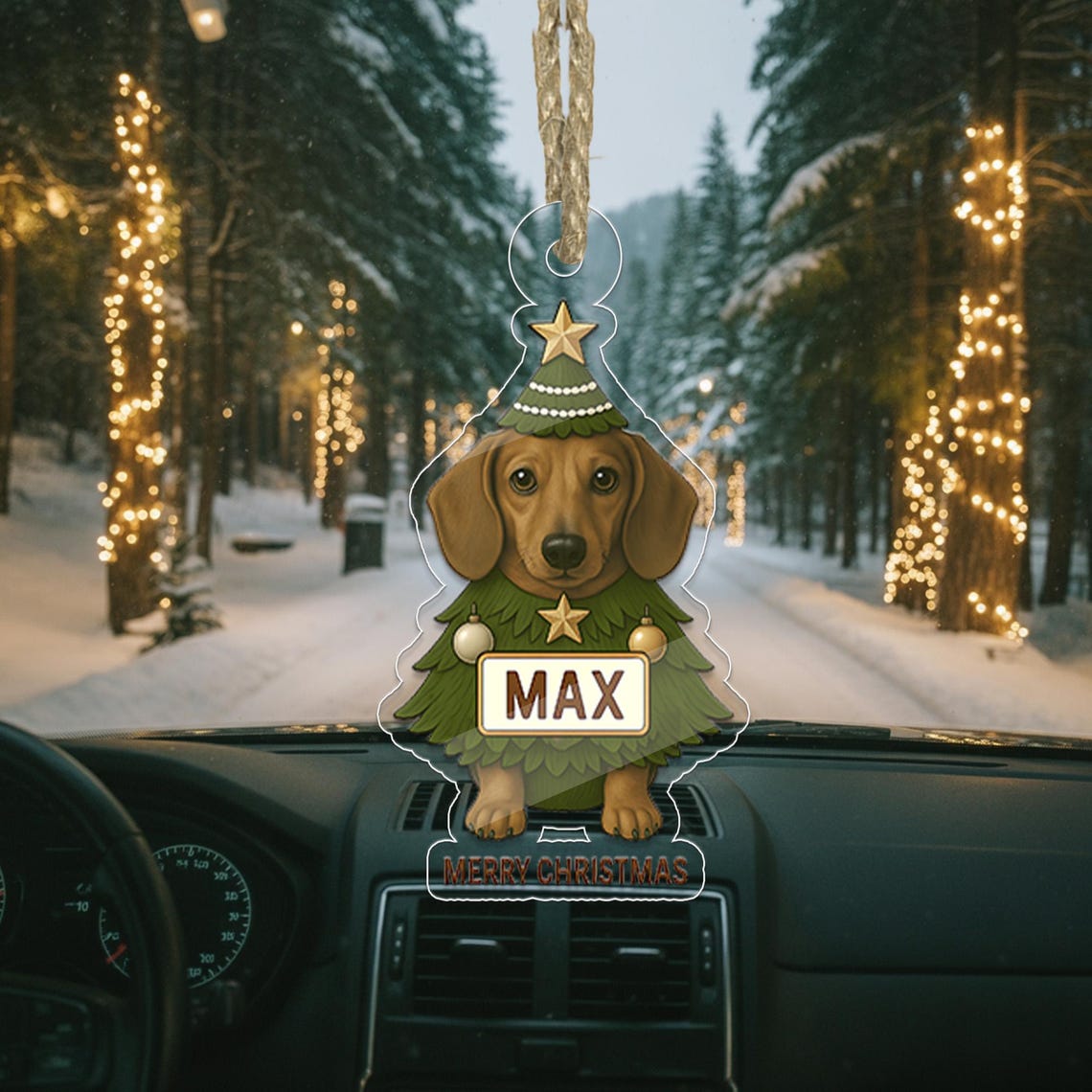Personalized Dachshund Christmas Tree Holiday Ornament Name Print