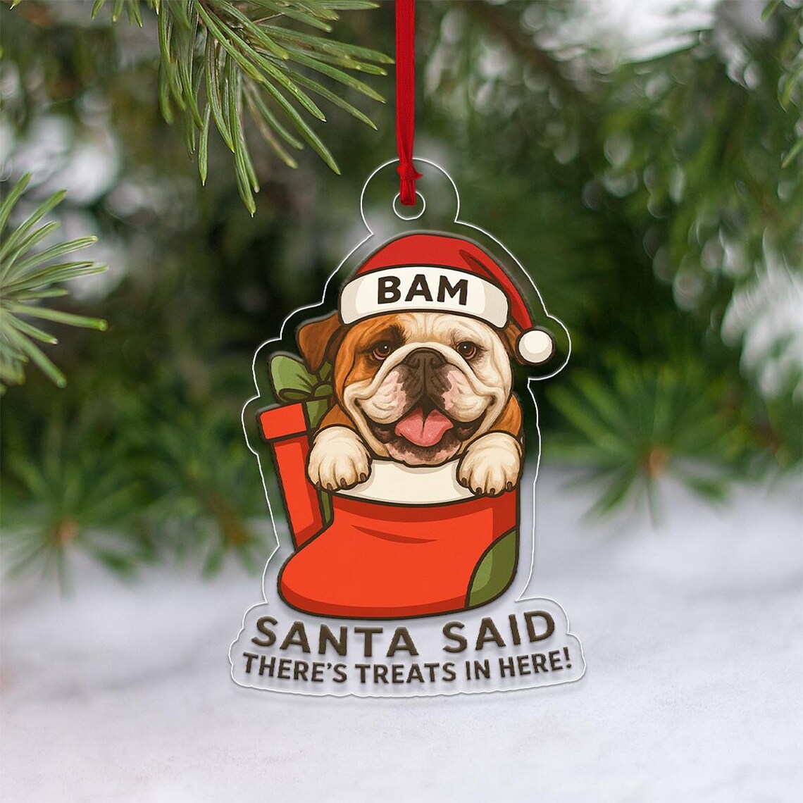 Personalized Bulldog Santa Stocking Ornament Santa Said Treats Gift Poster